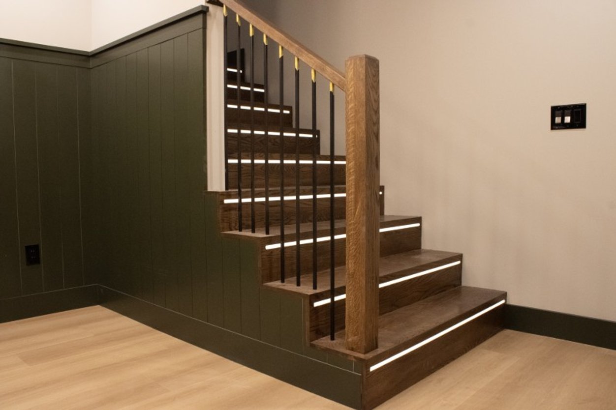 custom staircase with wood railing